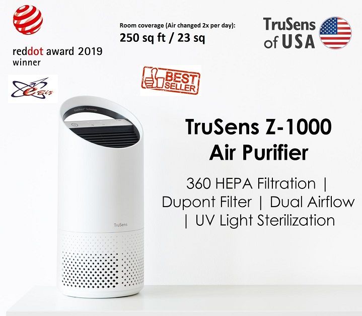 Trusens Z-1000 Air Purifier, Personal and Small Room - 250 Sq Ft Range (Air Purifier, Indoor Air Quality, Healthy Air, Healthy Buildings, Clean Air, Medical Grade Air Purifier, Air Humidifier, Healthier Air)