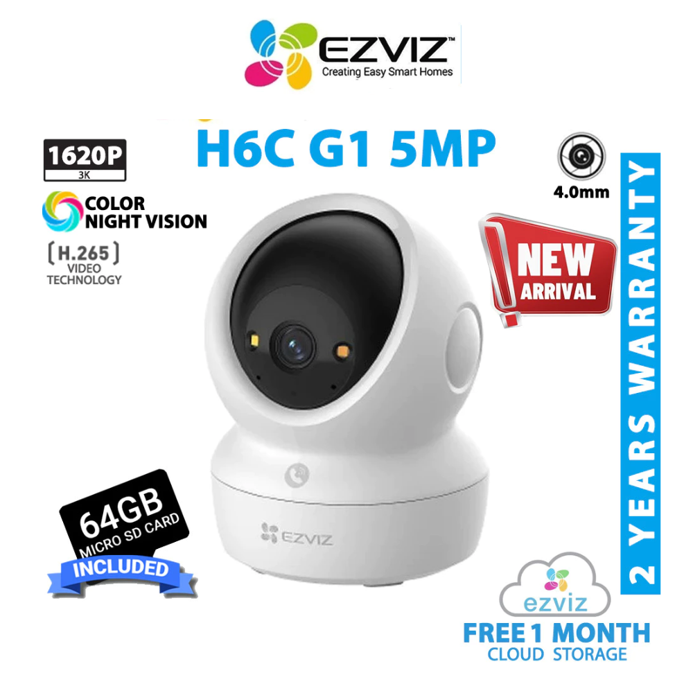 Ezviz H6C G1 5MP 3K 1620P Pan/Tilt Motion Detection Two Way Talk Auto Tracking H.265 Security WiFi CCTV Camera