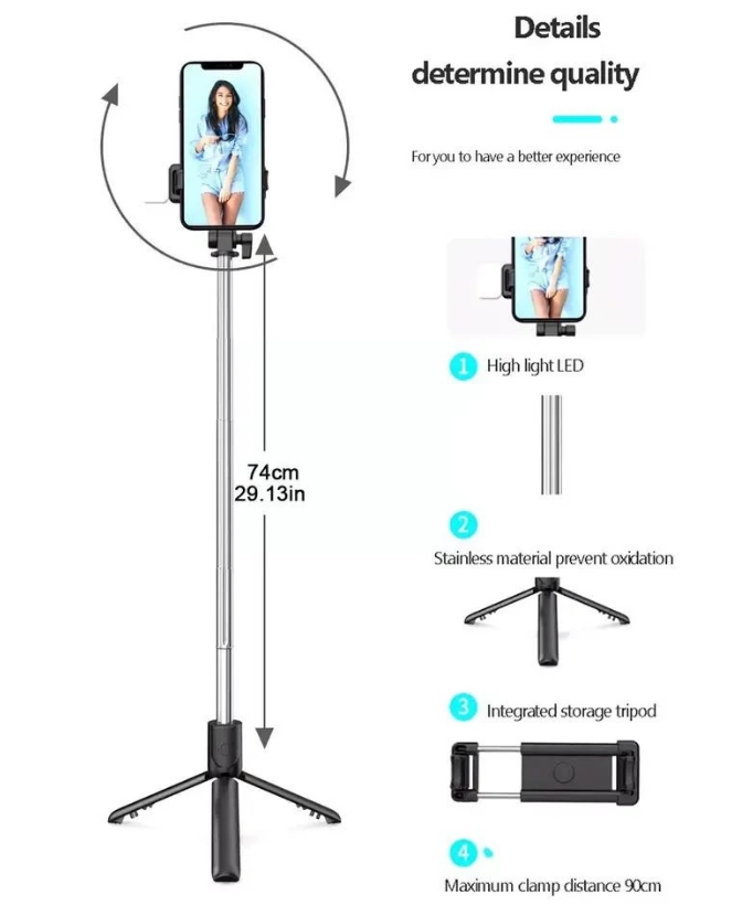 Selfie Stick Tripod Multifunction Bluetooth Monopod Phone Holder Stand