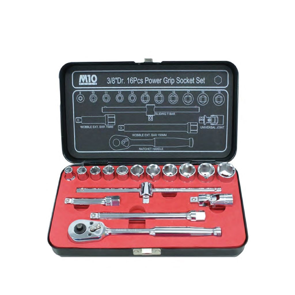M10 3/8" DR POWERGRIP SOCKET SET - 6PT ( 16PCS - MM ) 316 (W003)