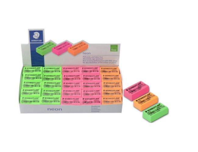 STAEDTLER ERASER ECONOMY NEON 35x18x12MM 50'S