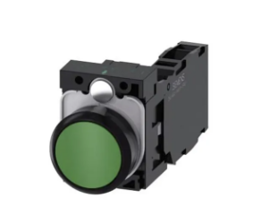 Siemens Green 3SU1 Series Push Button, Panel Mount, 22mm Cutout, SPDT 3SU1100-0AB40-1FA0