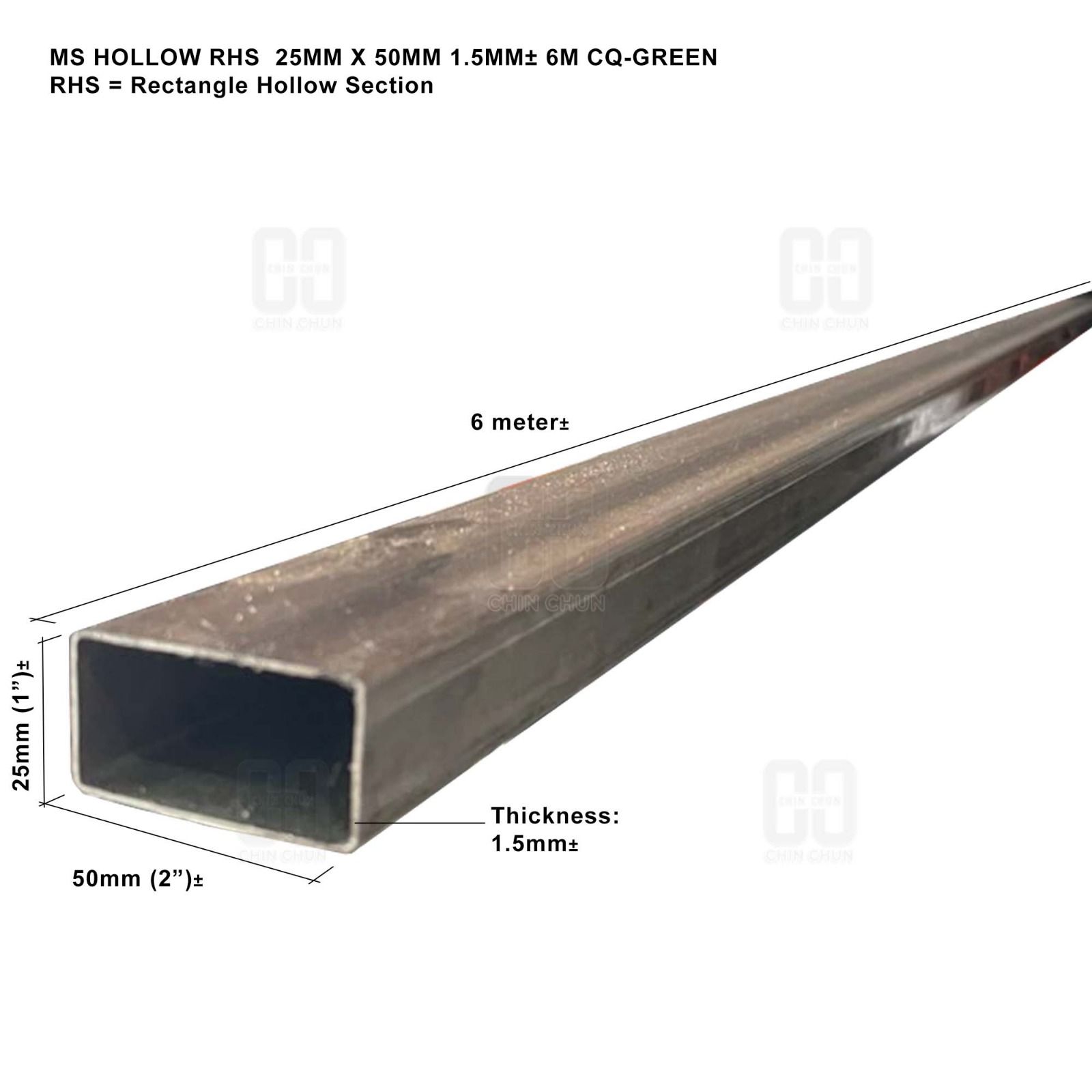 OEM Hollow Steel Bar 2"" x 1" x 6 Meter