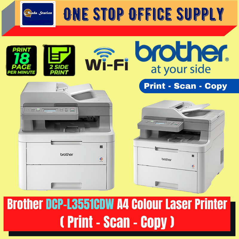 Brother DCP-L3551CDW A4 Color Laser Printer (Print ▪ Scan ▪ Copy) - (LED - Duplex - Wireless - Network - Mobile APP) / ADF / WI-FI Direct Printer / Color Laser Printer / A4 Printer / 3 in 1 / Color Printer / Printer