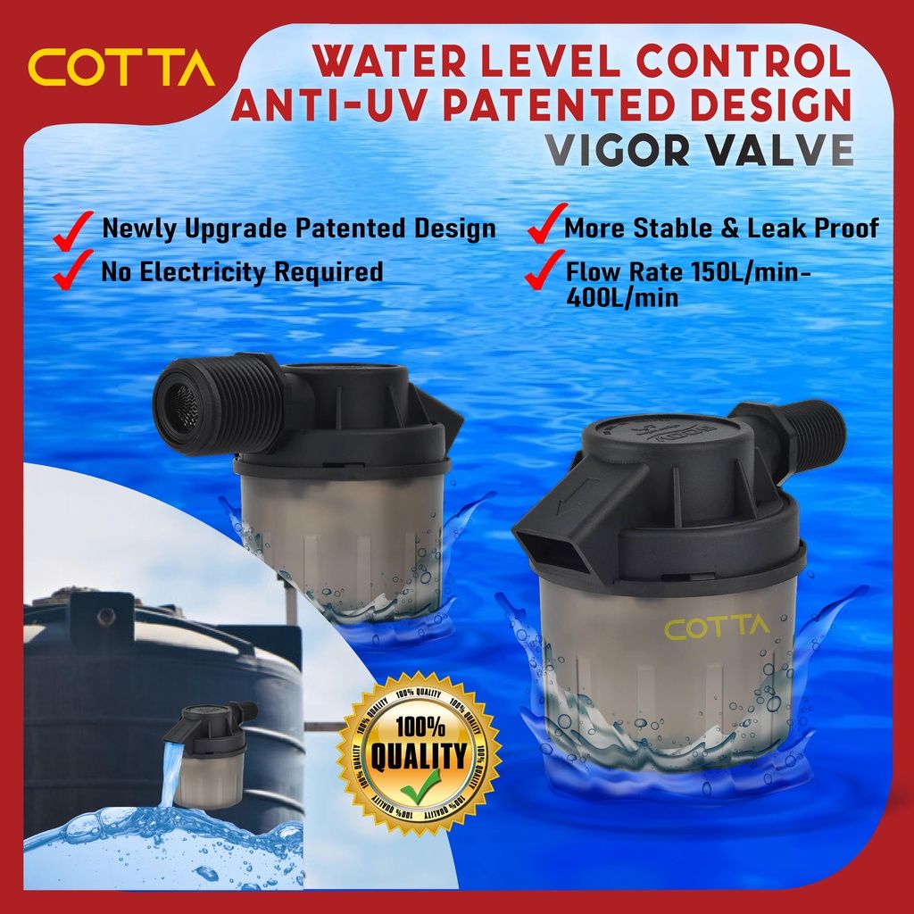 COTTA Vigor Valve Side Inlet Valve Water Tank Float Valve Water Valve Control Water Tank Float Valve (3X3/4" Free WhiteTap)