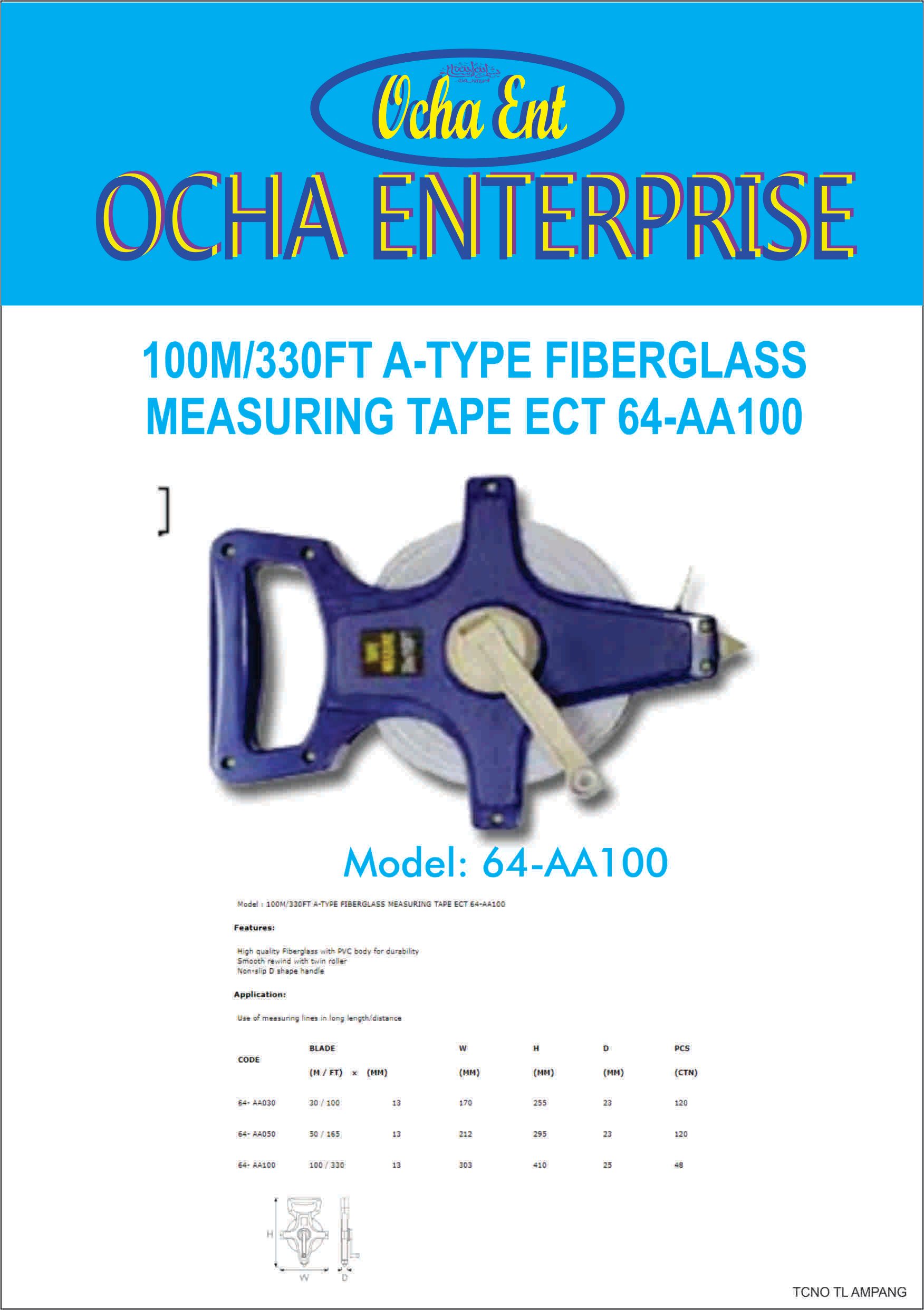 100M/330FT A-TYPE FIBERGLASS MEASURING TAPE ECT 64-AA100 OCHA 100M/330FT A-TYPE FIBERGLASS MEASURING TAPE ECT 64-AA100