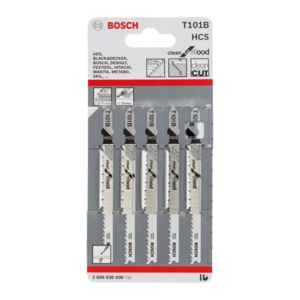 BOSCH T 101 B / T101B CLEAN FOR WOOD JIGSAW BLADE - 5PCS ( 2608630030 )