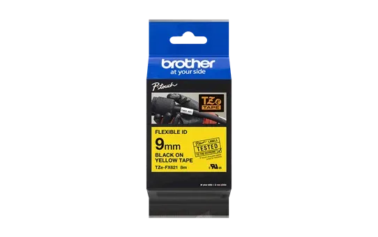 Brother TZe-FX621 Black on Yellow (9mm) Flexible Identification Tapes