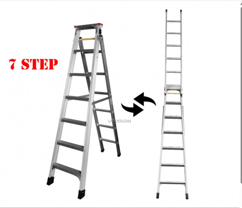 2-IN-1 DUAL USE MULTIPURPOSE 7 STEP 3.9M FOLDABLE ALUMINIUM LADDER - DM07S