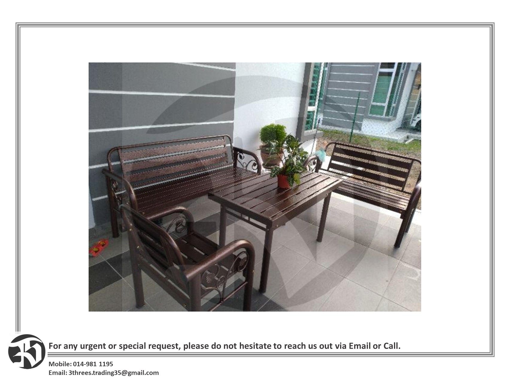 Outdoor/Indoor Steel Metal Bench & Table Set (Self Assemble)