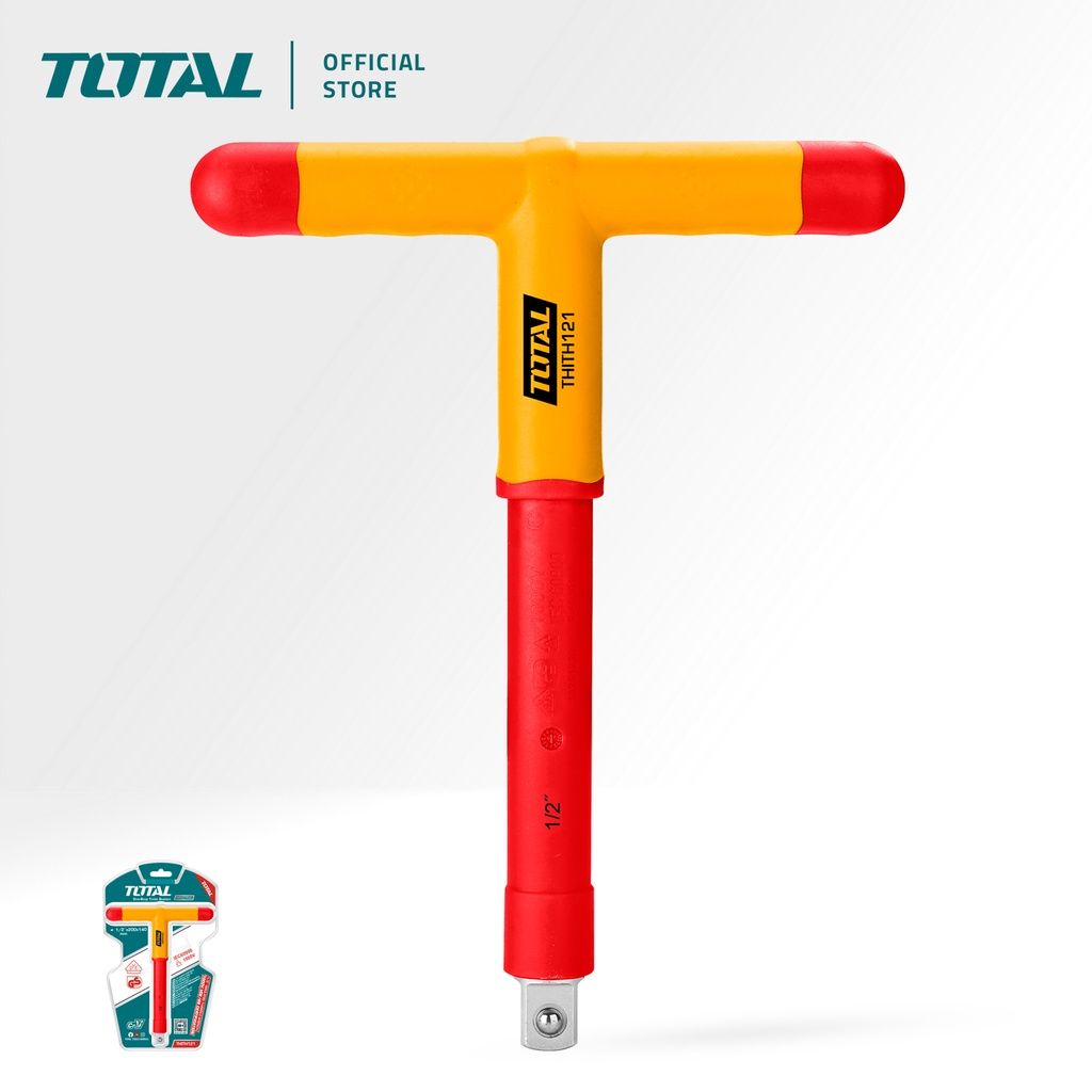 TOTAL INSULATED T-HANDLE WRENCH CR-V STEEL (1/2"/200MM X 140MM/1000V) THITH121 (VDE Approved Certifications)