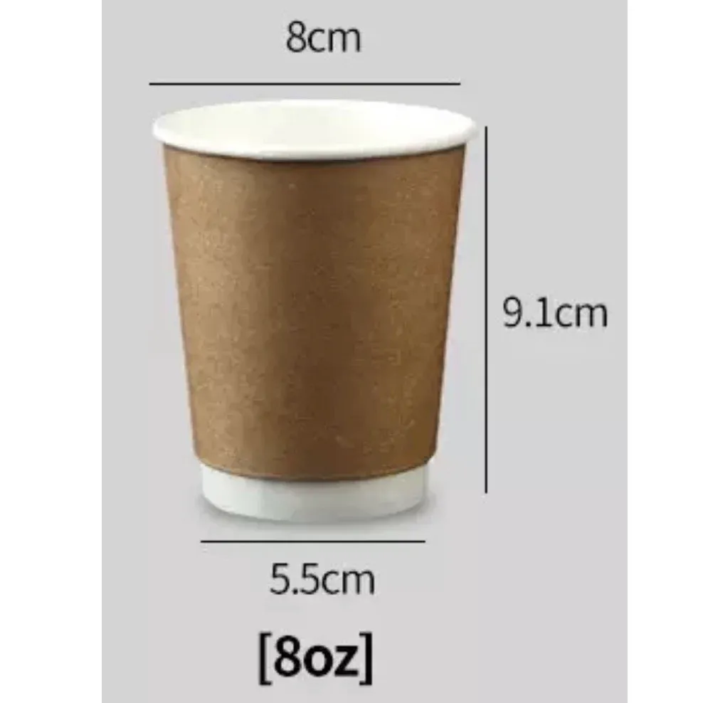 QP PAPER CUP DOUBLE WALL WITH LID 8OZ 50PCS