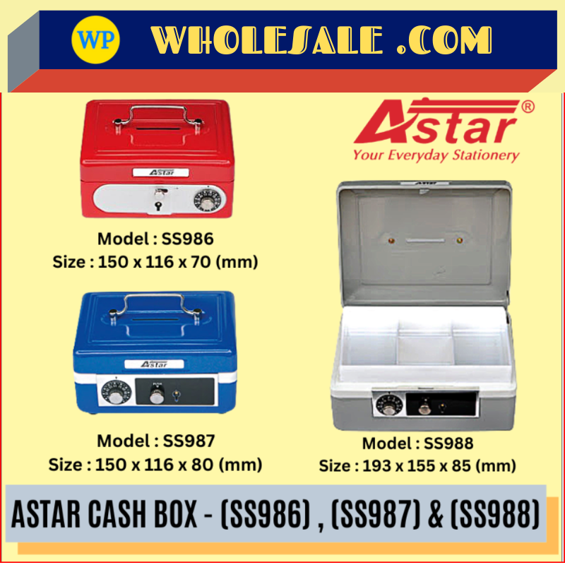 ASTAR SS-SERIES SMALL CASH BOX - (SS986) , (SS987) & (SS988) / CASH BOX / CASH STORAGE BOX / CASH HOLDER / METAL CASH BOX / SAFETY BOX / MONEY BOX / MONEY SAFE BOX / SS SERIES CASH BOX / SMALL CASH BOX