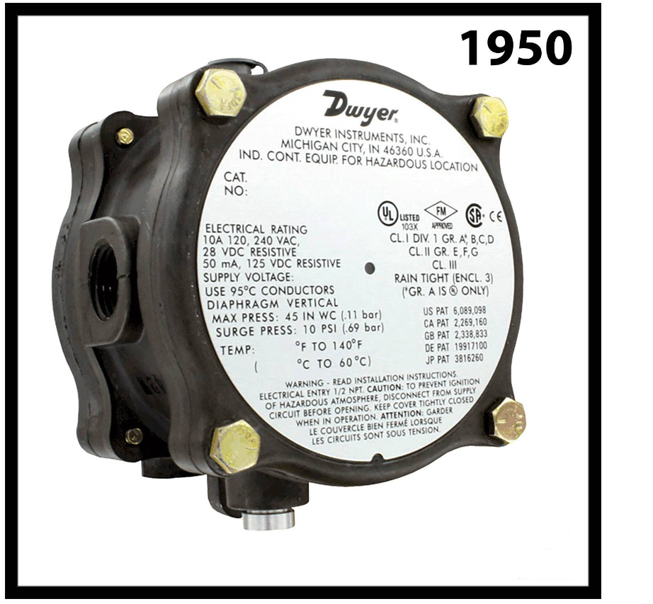 DWYER EXPLOSION PROOF DIFFERENTIAL PRESSURE SWITCH 1950 WEATHERPROOF HAZARDOUS USE