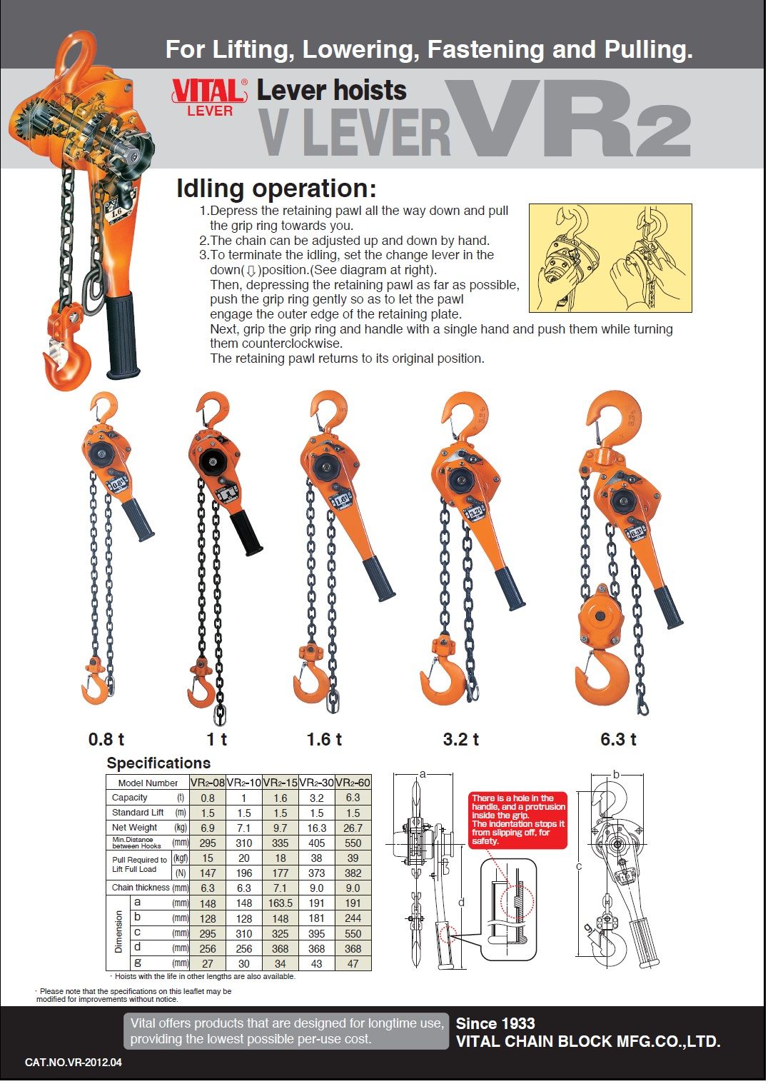VITAL CHAIN BLOCK MFG CO LTD *3.2 TON X 1.5 MTR LEVER BLOCK