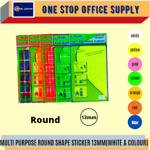 MULTI PURPOSE ROUND LABEL (DIA:13MM) -ALL COLOUR /Multi Purpose Label /Round Label /Sticker Label Colour /Multi Purpose Round Label