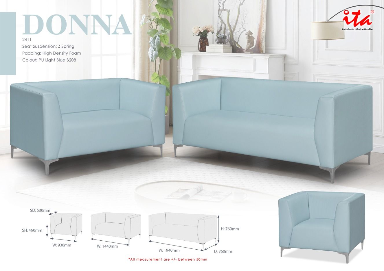 DONNA 2411 / PU LEATHER / FABRIC / SOFA SET / OFFICE SOFA / SOFA