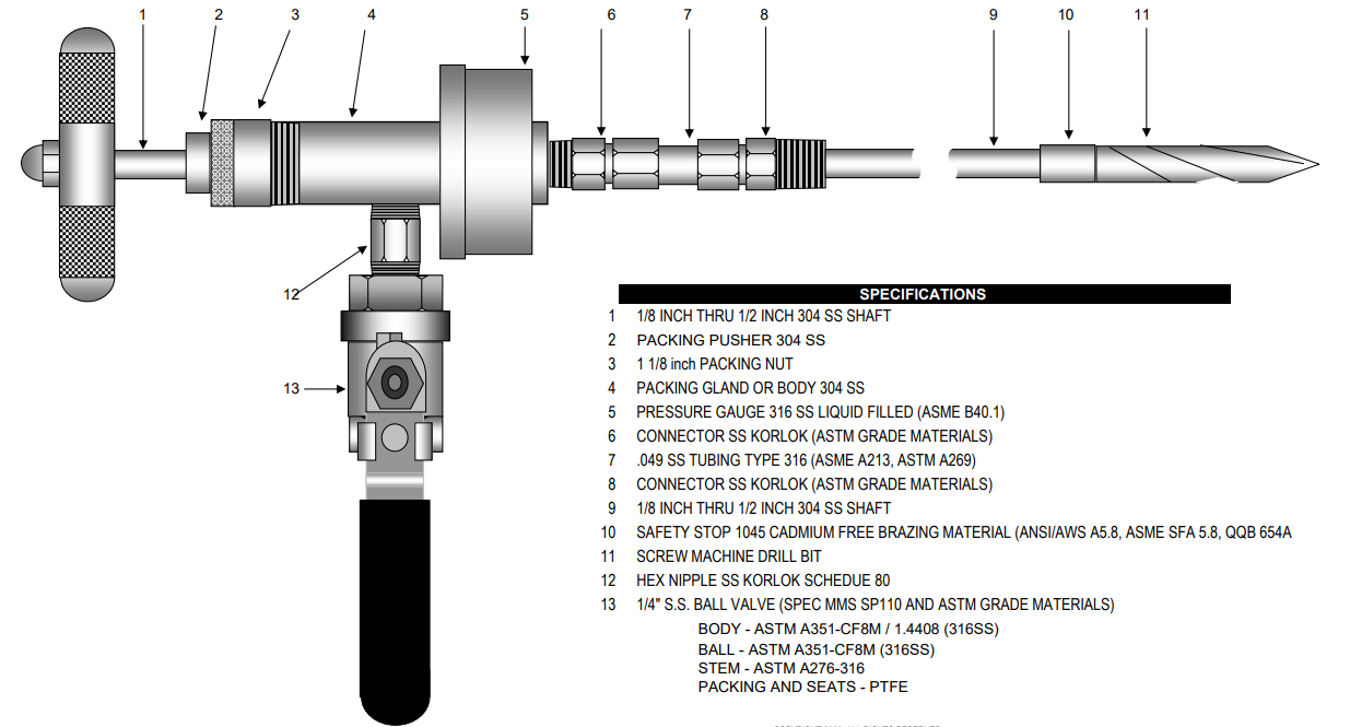 3490AW, 90 Degree Rod Out Tool w/ 12" Working Length, 3/8" Twist Drill Bit, 1/2" MNPT Connection
