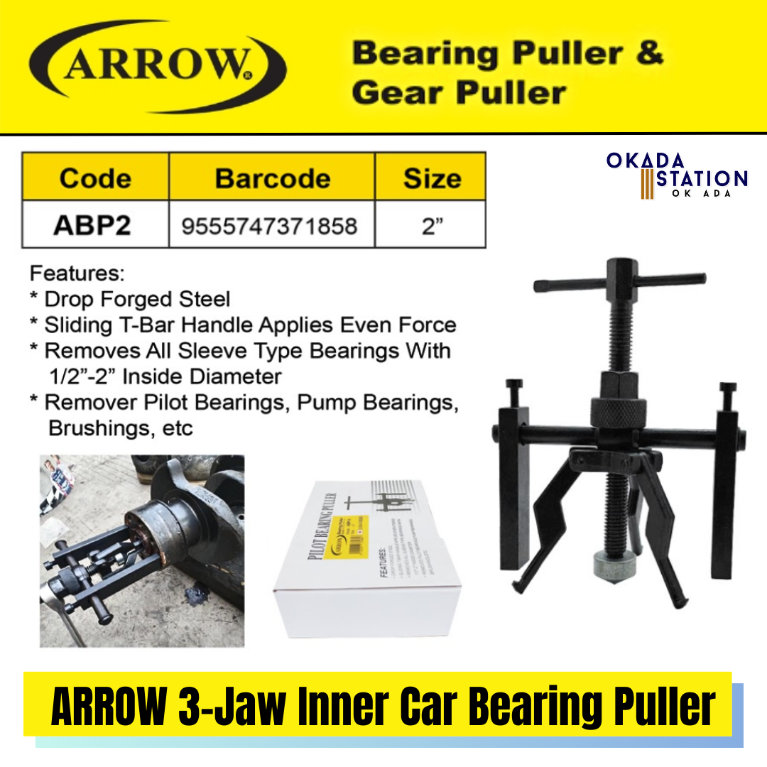 ARROW 3-Jaw Inner Car Bearing Puller 2" (ABP2) / ARROW Car Bearing Puller / Bearing Puller / Removal Pilot Bearings / Pump Bearing / Inner Bearing Puller / Gear Extractor / Puller Penarik Bearing / Puller Removal Tool / 2" / 3-Jaw / ABP2
