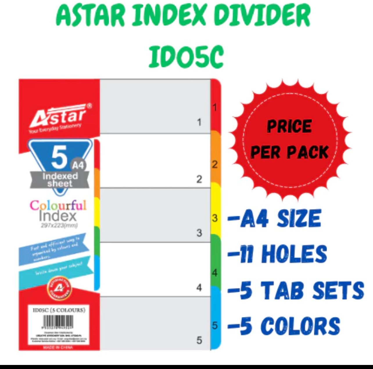 Astar Divider A4 COLOURFUL High quality PP INDEX DIVIDER