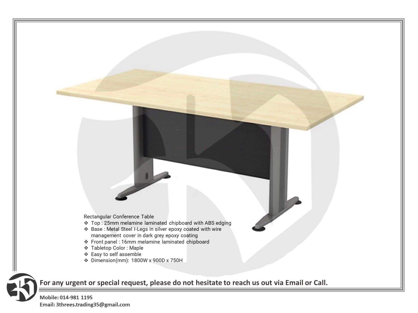 Meeting Table with metal leg (6ft)