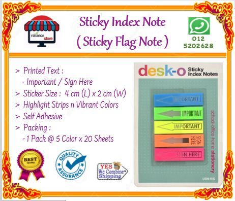 Sticky Index Note / Flag Sticker Sign Here / Stick On Note / Sticky Note Arrow # Pelekat Penandatanggan # 5 Colors Tube # RP-0060 ( KTT : 1 Pack @ 5 Warna )