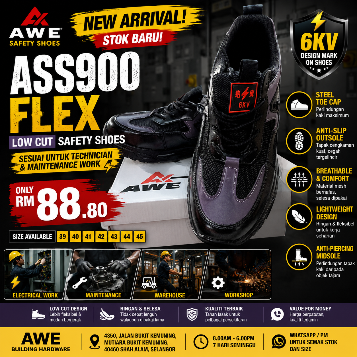 UK5-10-ASS900 Flex Low Cut AWE Safety Shoes