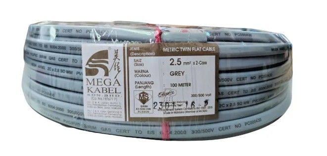 MEGA 2.5MM X2CORE TWIN FLAT PIN CABLE X 90METER/ROLL