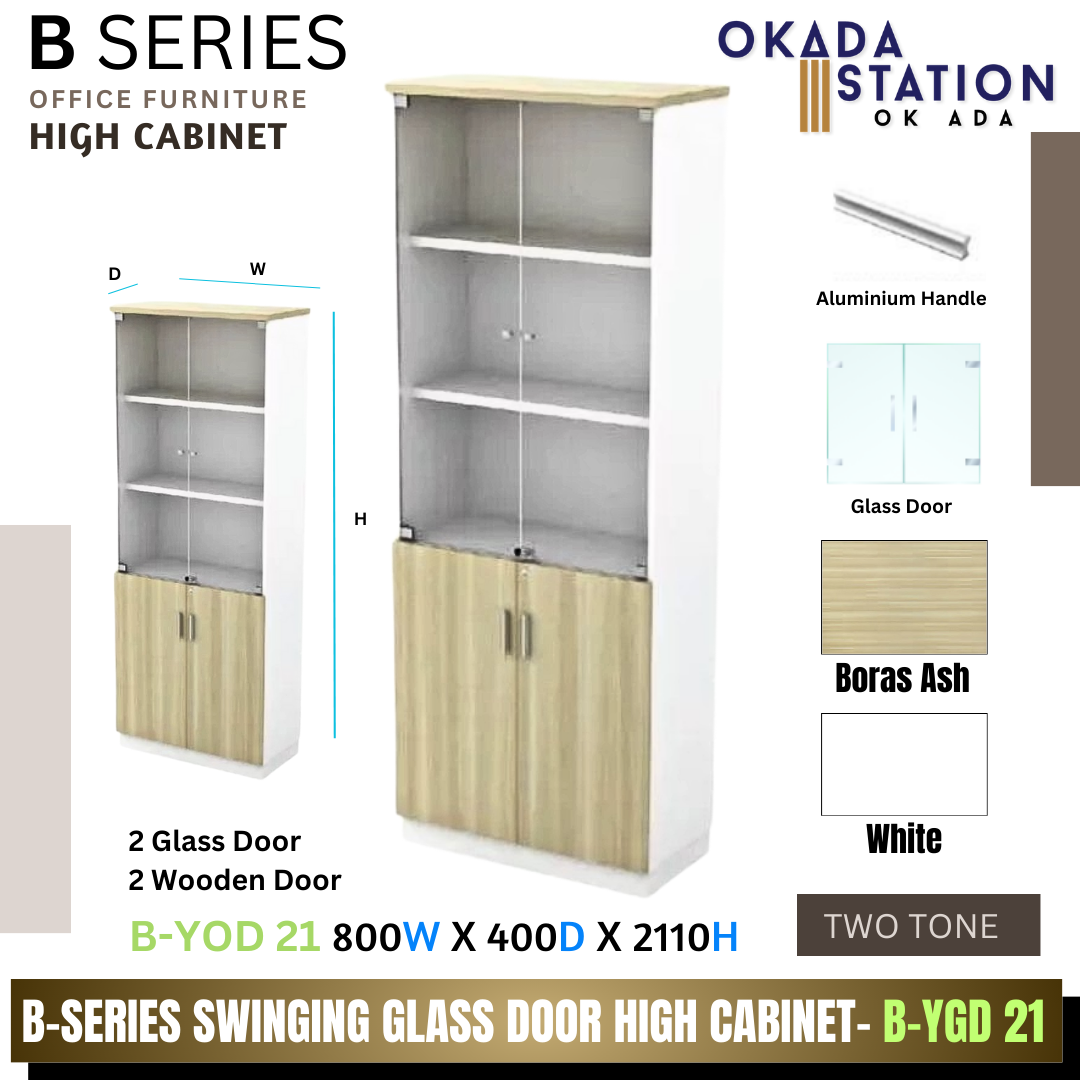 VS B SERIES SWINGING GLASS DOOR HIGH CABINET- (B-YGD 21) / B SERIES / B-SERIES HIGH CABINET / WOODEN CABINET / HIGH CABINET / SWINGING DOOR CABINET / CABINET