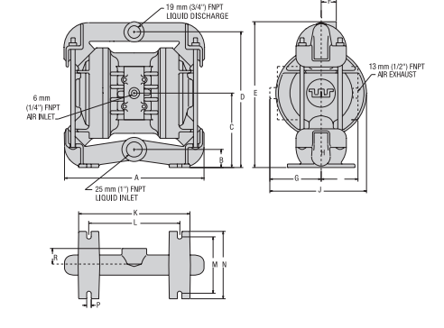 Wilden Aluminium Wilden Pump, 1 inch Teflon Diaphragm: TZ2/AAAAB/TWS/TF/ATF/0014