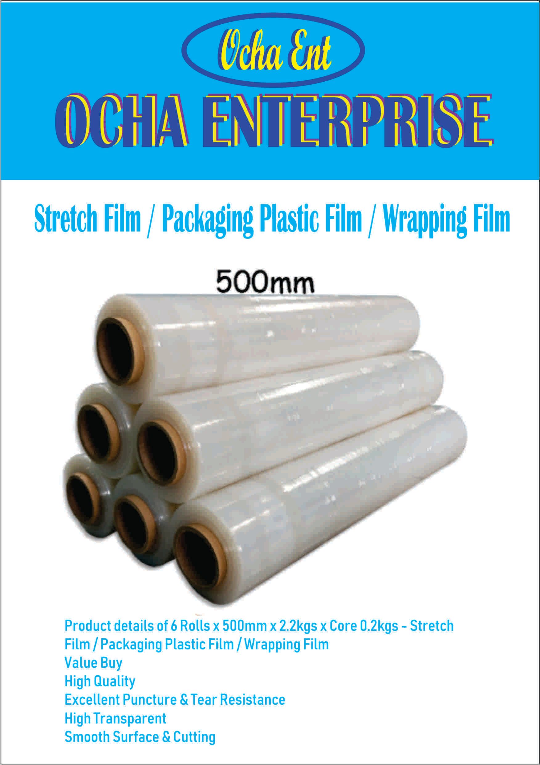 OCHA Stretch Film PE Wrapping Packing Packaging 500mm x 2.2KG-FREE DELIVERY OCHA Stretch Film PE Wrapping Packing Packaging 500mm( 6 ROLL / BOXES) x 2.2KG -FREE DELIVERY
