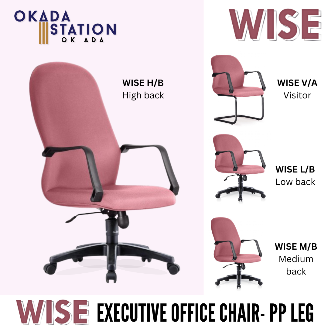 WISE ERGONOMIC OFFICE CHAIR - ALL SIZE / EXECUTIVE SERIES / OFFICE CONFERENCE CHAIR / OFFICE SWIVEL CHAIR / ERGONOMIC CHAIR / EXECUTIVE CHAIR / DIRECTOR CHAIR / OFFICE CHAIR / PP BASE / FABRIC / PU LEATHER / WISE