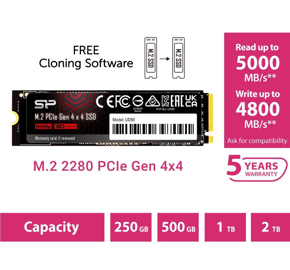 Silicon Power NVMe PCIe Gen4x4 M.2 2280 SSD (1TB)