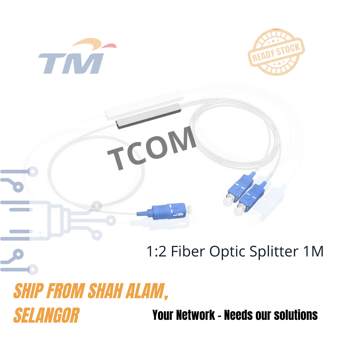 Fiber optic PLC Splitter 1*2, steel tube 60*7*4mm,0.5mtr, SC/UPC c/w 2 pcs SC adaptor