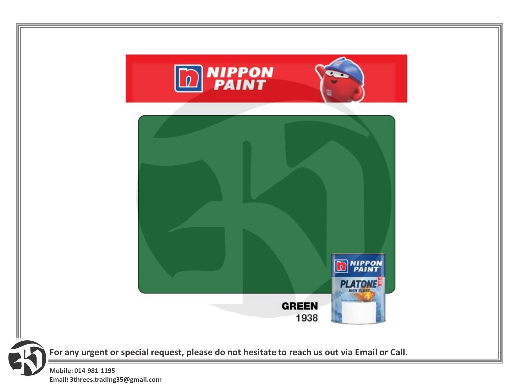 Nippon Paint Platone Oil Based Green 1L