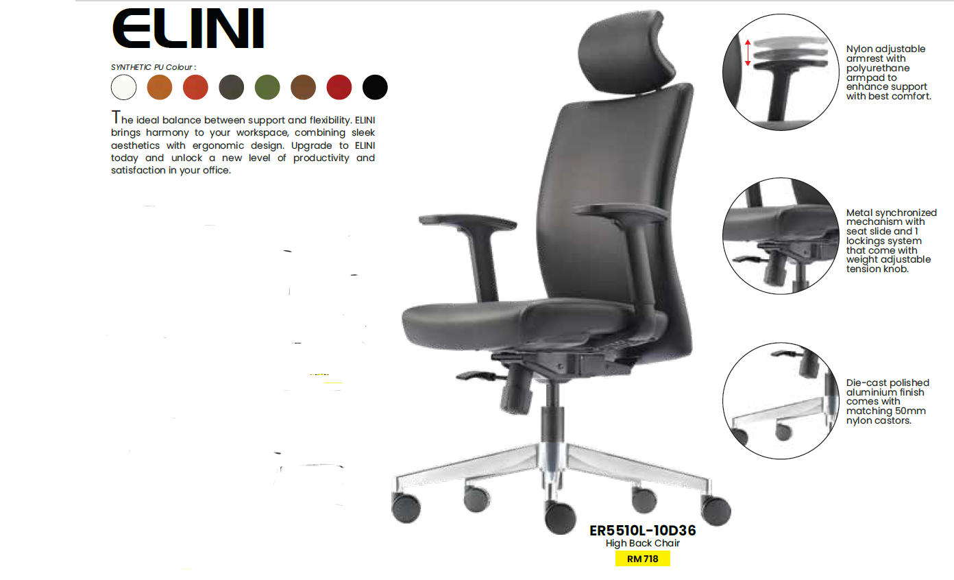 PU LEATHER HIGH BACK CHAIR - ELINI
