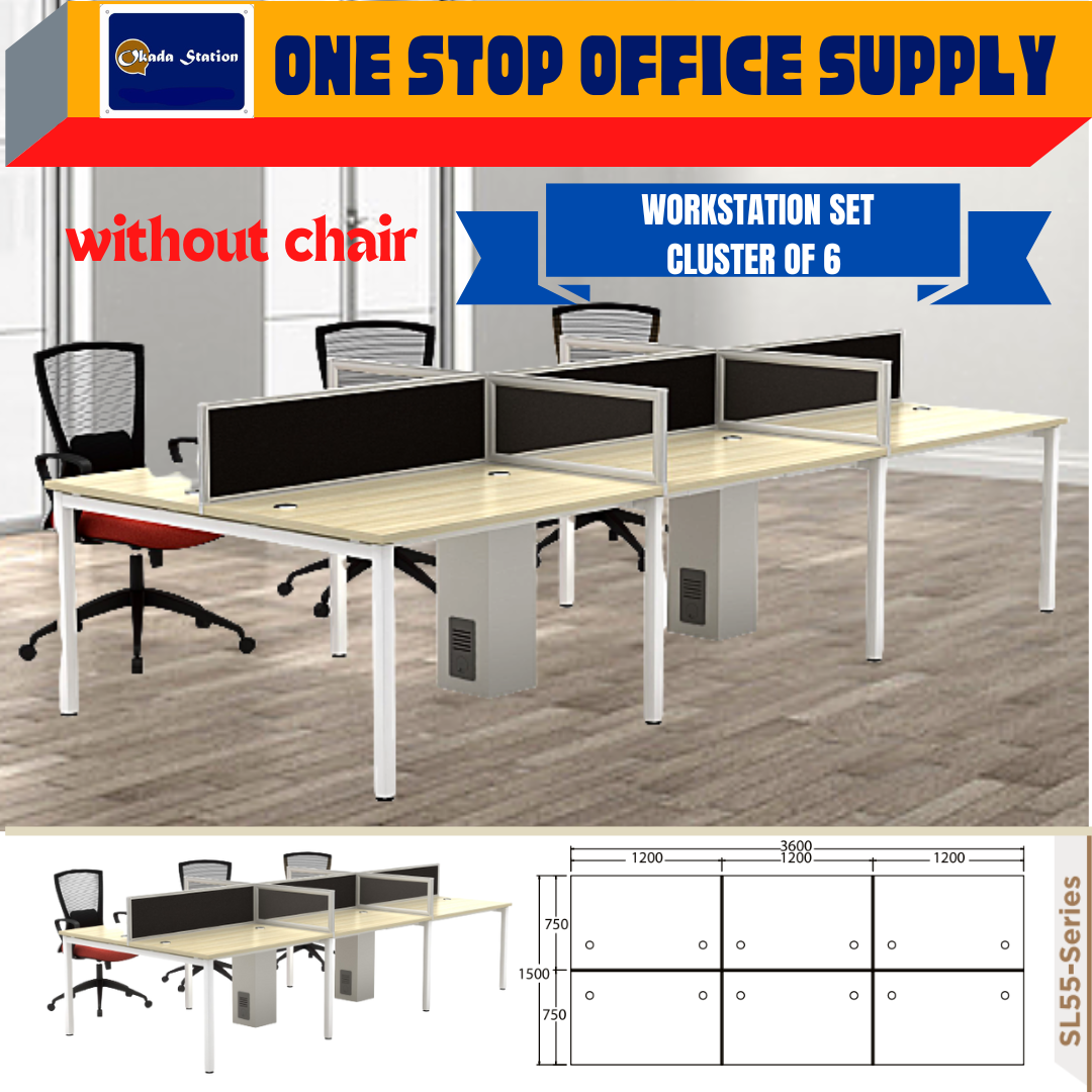 WORKSTATION SET ( CLUSTER OF 6 ) / TABLE SIZE : 1200 X 750MM -PER PAX / TABLE WITH PARTITON / OFFICE TABLE / WORKSTATION SET / WORKSTATION / CLUSTER OF 6 / 6 SEAT / SL-55 SERIES