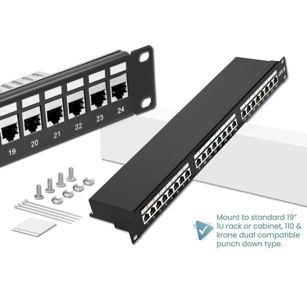 24 PORT 1U 19" PUNCH DOWN TYPE CAT6A FULL SHIELDED PATCH PANEL (CAT6A PUNCH DOWN)