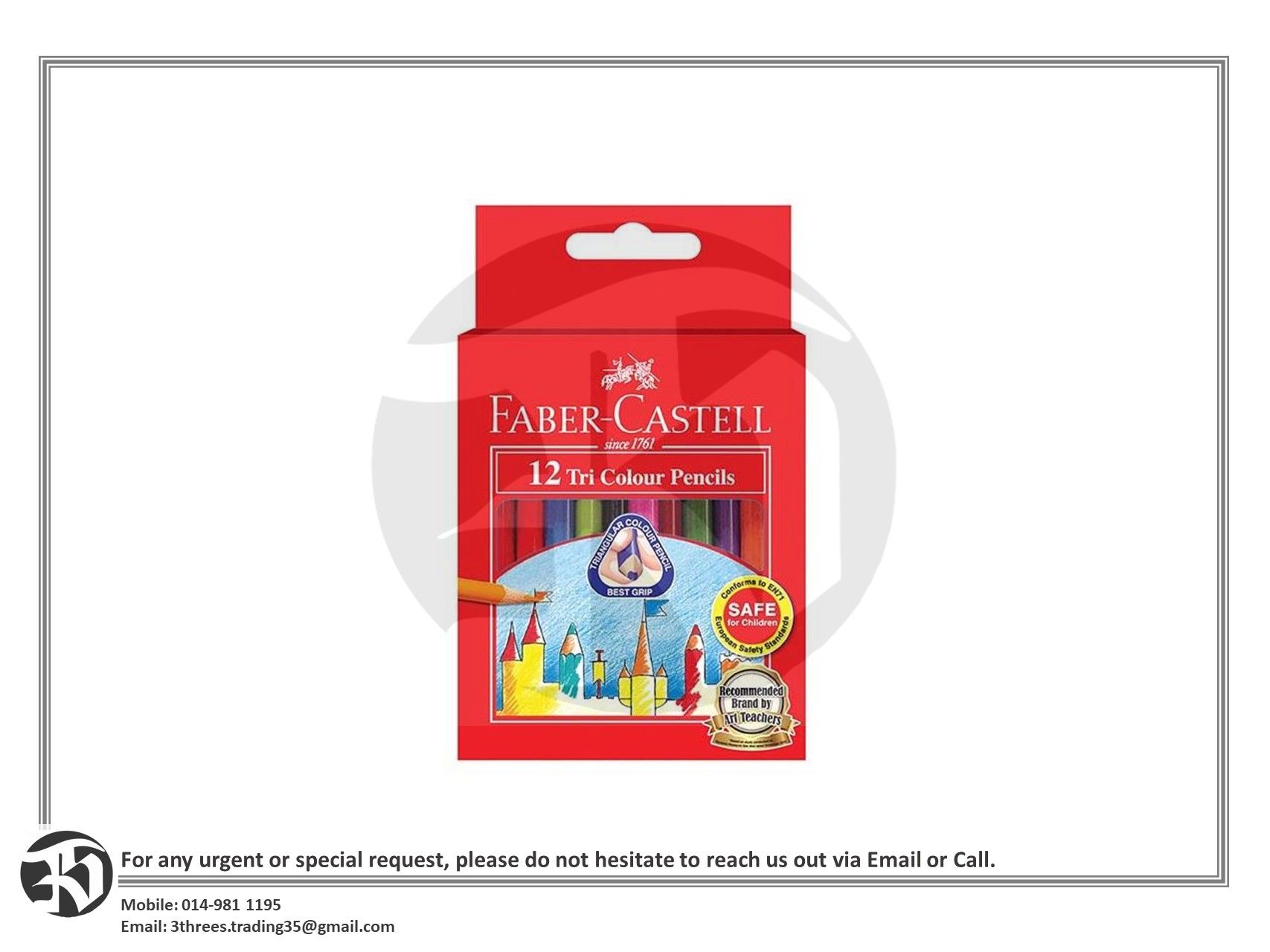 Faber-Castell Colour Pencil Tri Grip Colour Short 12pcs