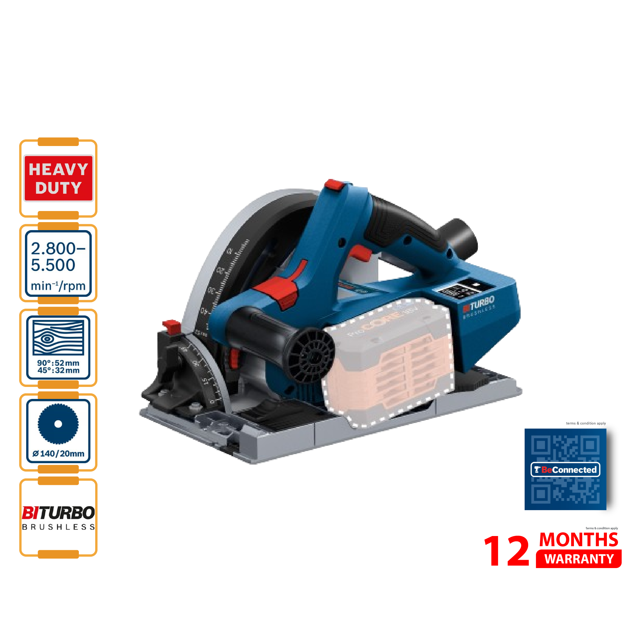 BOSCH GKT 18V-52 GC Cordless Plunge Saw BiTurbo (SOLO) - 06016B4000
