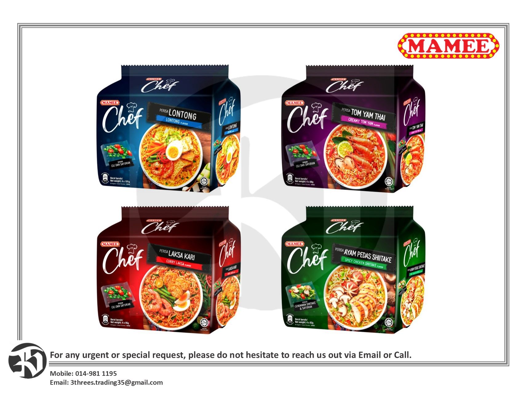 Mamee Chef Instant Noodles - Assorted Flavour (4s)
