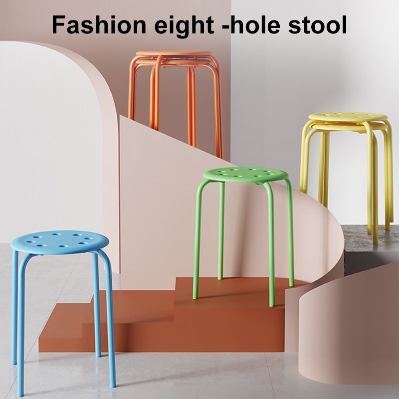 LI- Metal Stool Chairs Bangku Kayu Dining Room Chair Cafe Kerusi Stackable Round Stool Stackable Stool Chair- 4 colors