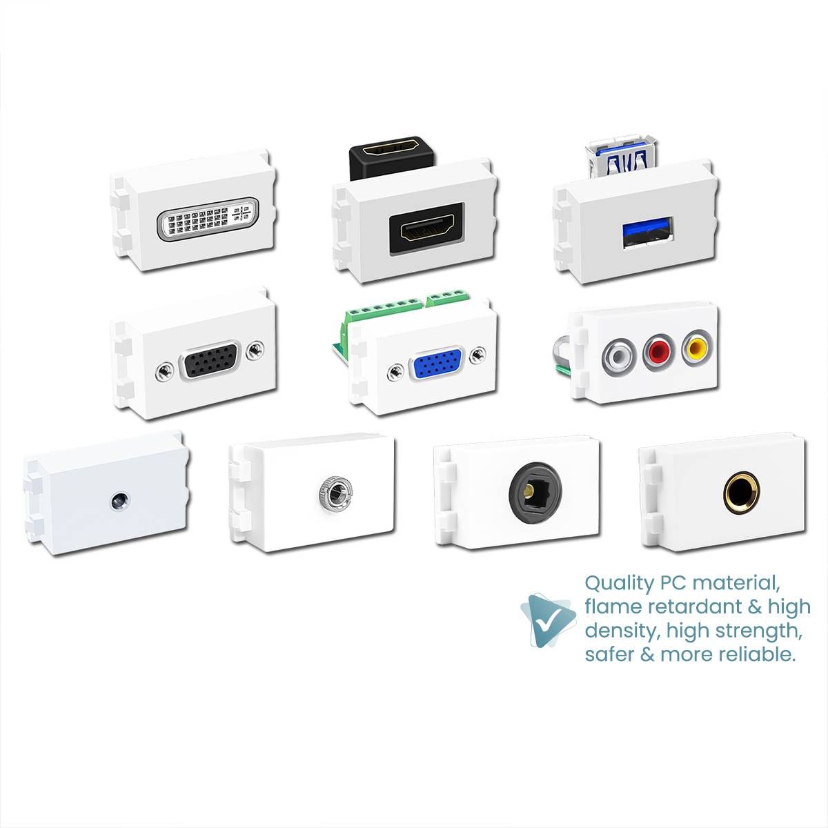 STPLUS HDMI / AUDIO / VGA / 3.0 USB WALL SOCKET MODULE WITH ELBOW TYPE & 16CM CABLE