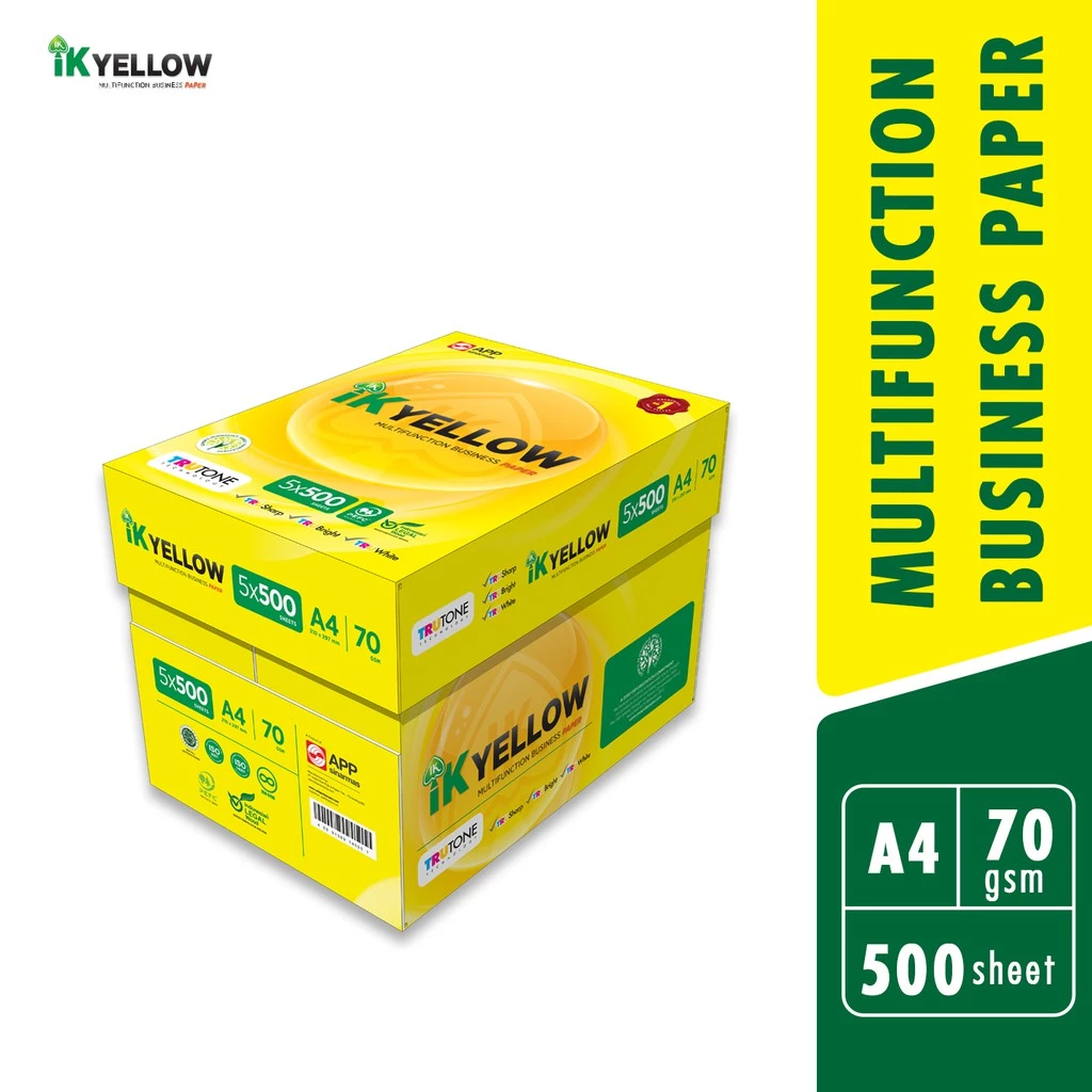 IK Yellow 500s 70gsm A4 Paper 1 Carton Box (5 Reams) (500 sheets/ream)