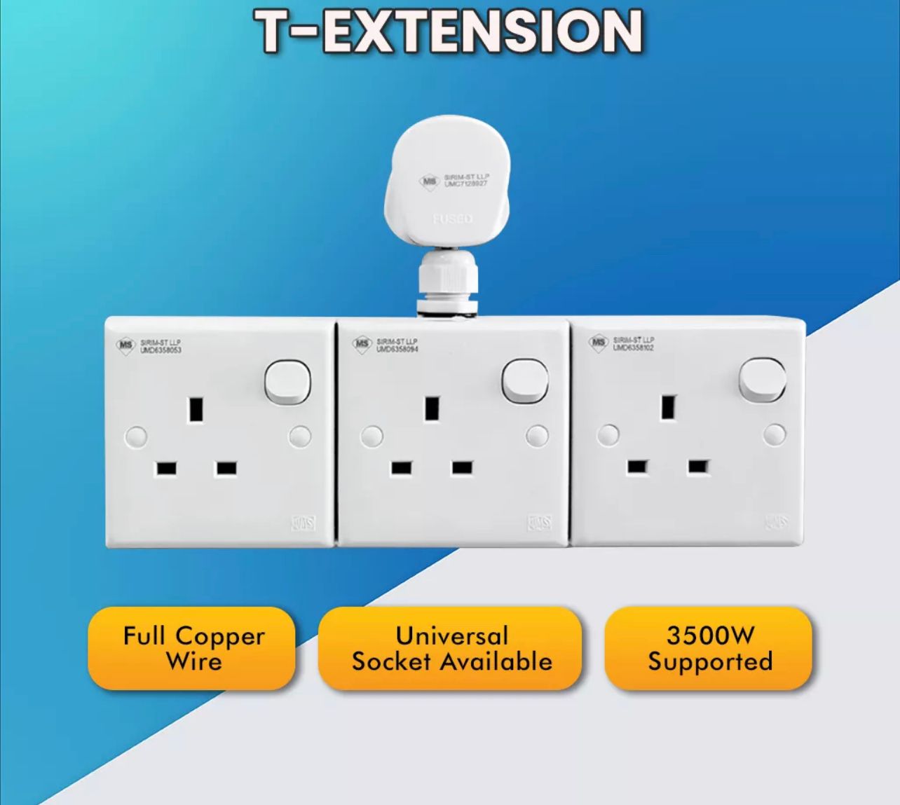 NA Wall socket Heavy Duty 2 Gang 3 Gang Extension Socket Adaptor Extension plug