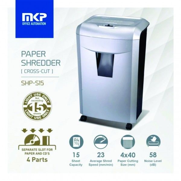 MKP SHP-S15 Paper Shredder (15 Sheets 25 Liters) - Cross Cut (Cross Cut, Paper Shredder, Shredder Machine, Office Shredder, Heavy Duty Shredder, Mesin Penghancur Kertas)