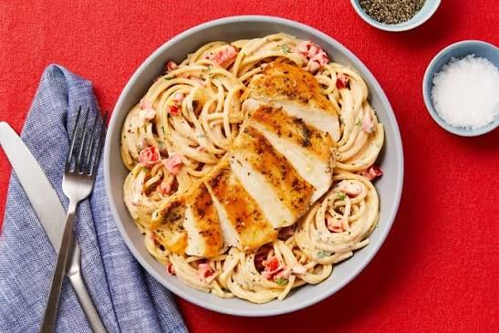 Cajun Chicken + Pasta Aglio Olio + 1 Hard Boiled Egg