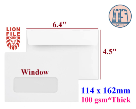 4.5" x 6.4" Small White Window Invitation Envelope 100gsm/ Sampul Surat Putih 4.5 x 6.4 Inch / 162 x 114mm 20pcs