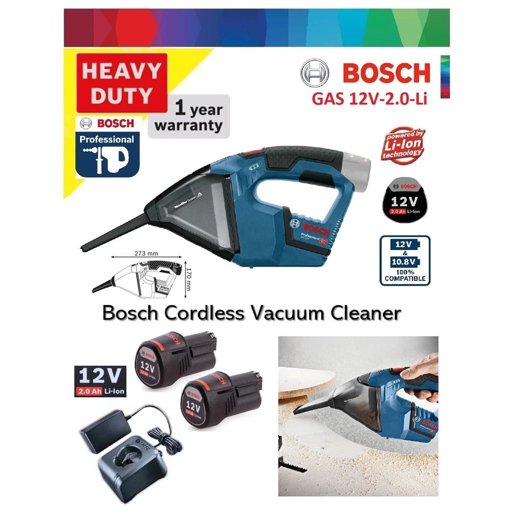 Bosch GAS 12V 2.0Ah Li-ion Cordless Vacuum Cleaner Set (2 battery)