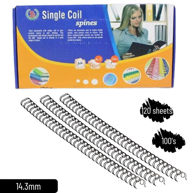 QP [BTB] Wire-O Comb 9/16 14.3MM A4 34 Loops 120'sht Black/White 100's